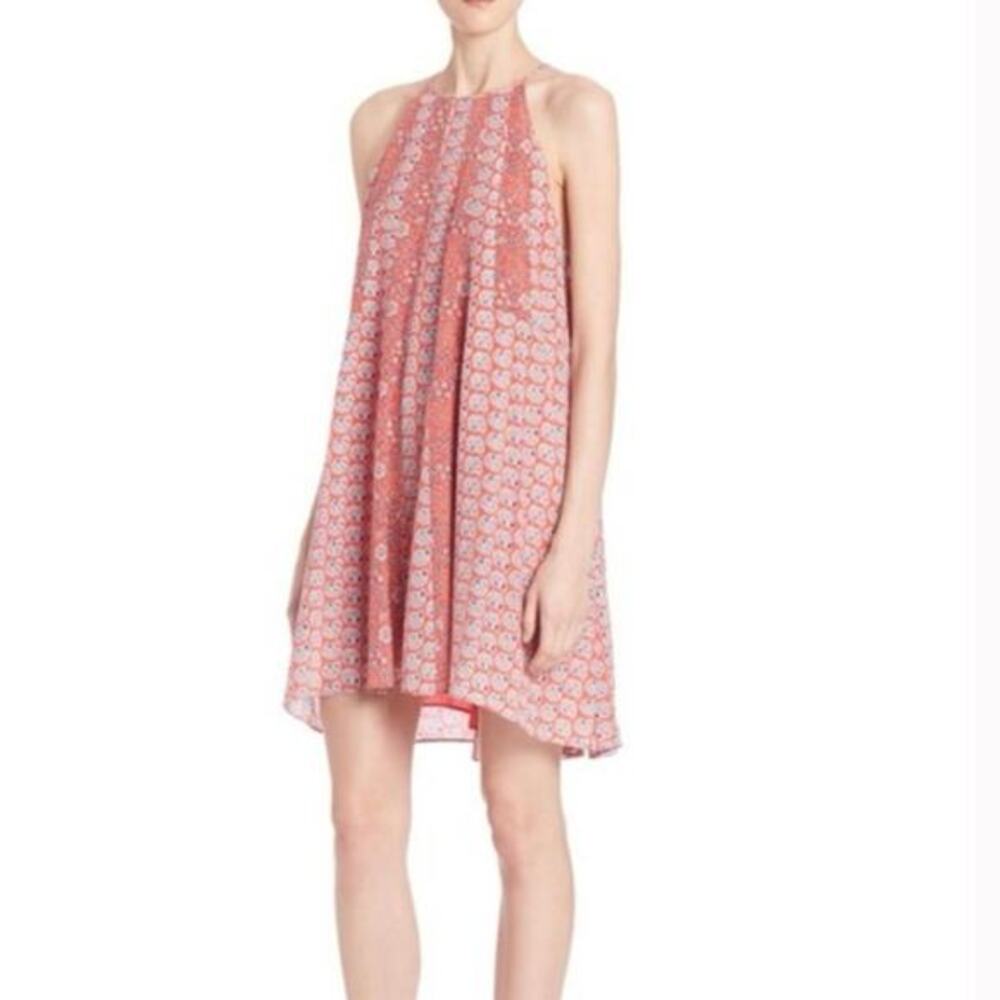 Rebecca Taylor Dress Womens 2 Red Blue 100% Silk Sleeveless Floral‎ Boho Halter